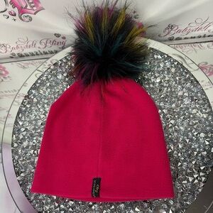 Screamer hat toque beanie Pom Pom multicolor fluff ball pink fleece winter hat